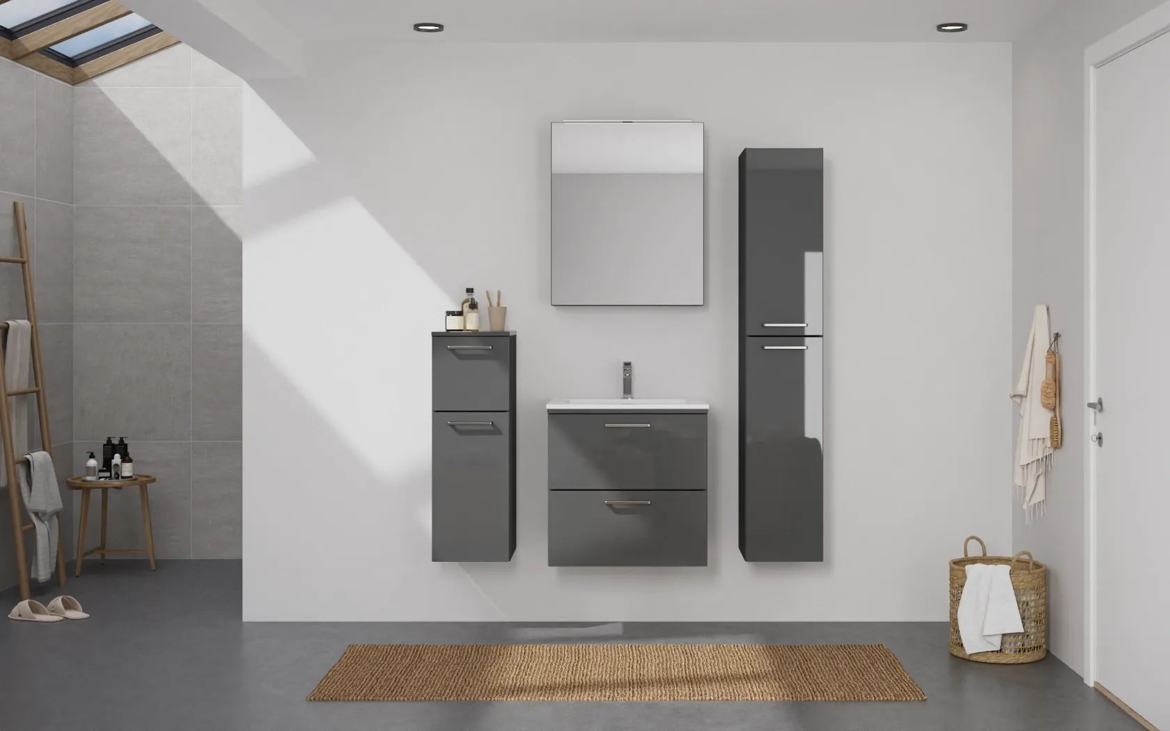 Ixina Ensemble meuble vasque avec armoire de toilette et meubles d'appoint 0