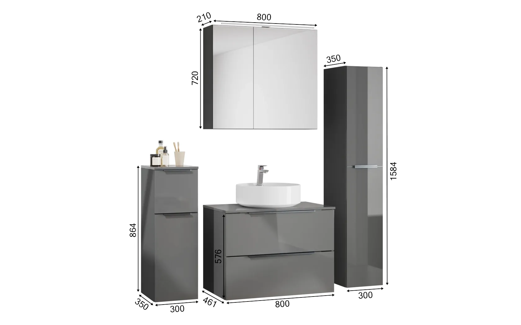 Ixina Ensemble meuble vasque avec armoire de toilette et meubles d'appoint 1