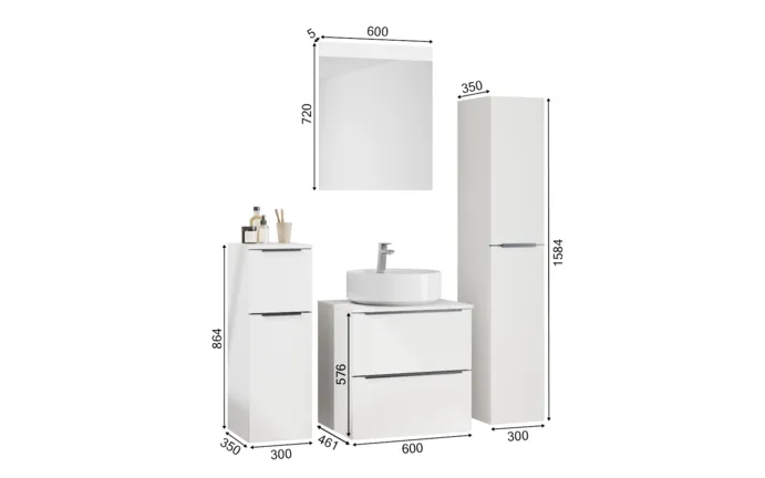 Ixina Ensemble meuble vasque avec miroir et meubles d'appoint 1