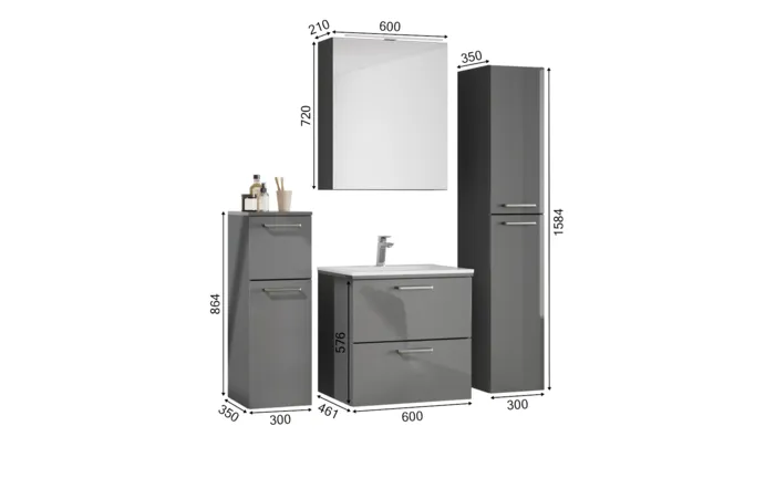 Ixina Ensemble meuble vasque avec armoire de toilette et meubles d'appoint 1