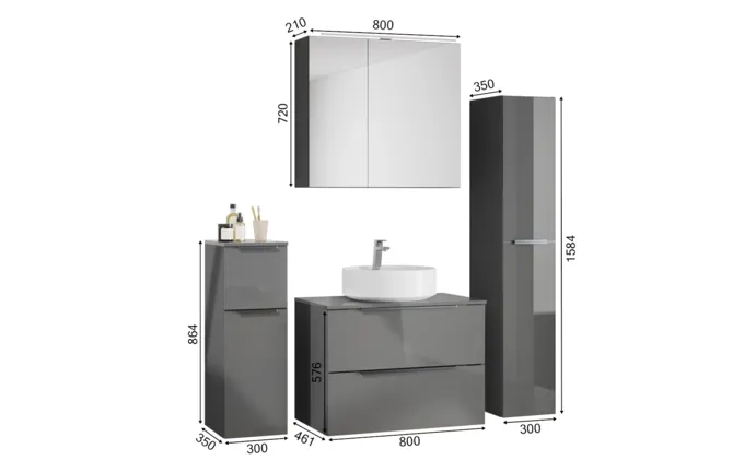 Ixina Ensemble meuble vasque avec armoire de toilette et meubles d'appoint 1